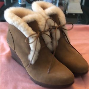 Tan and ivory UGG Wedge Boots